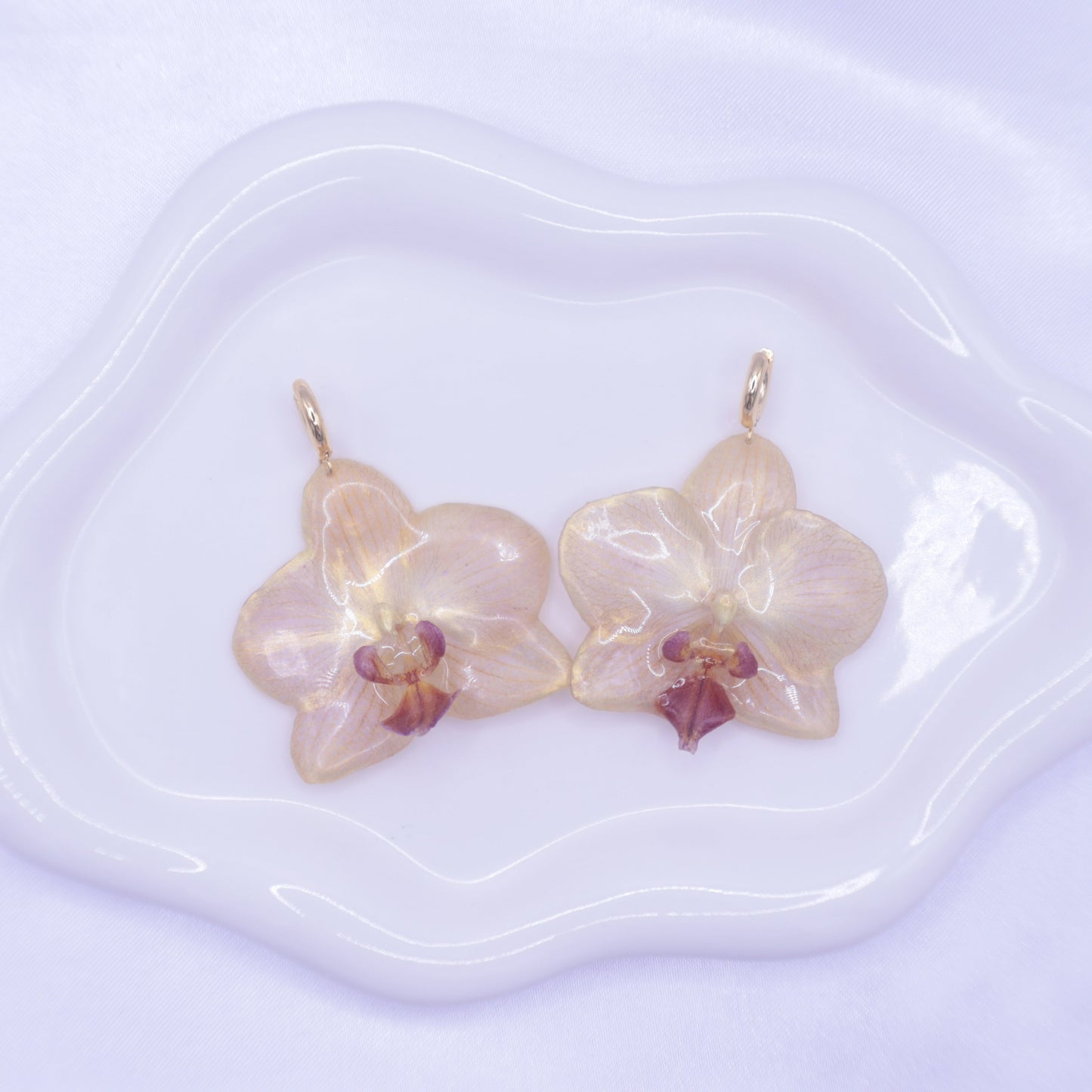 Pair of Fuller’s Gold Stripe orchid earrings Gold hoops