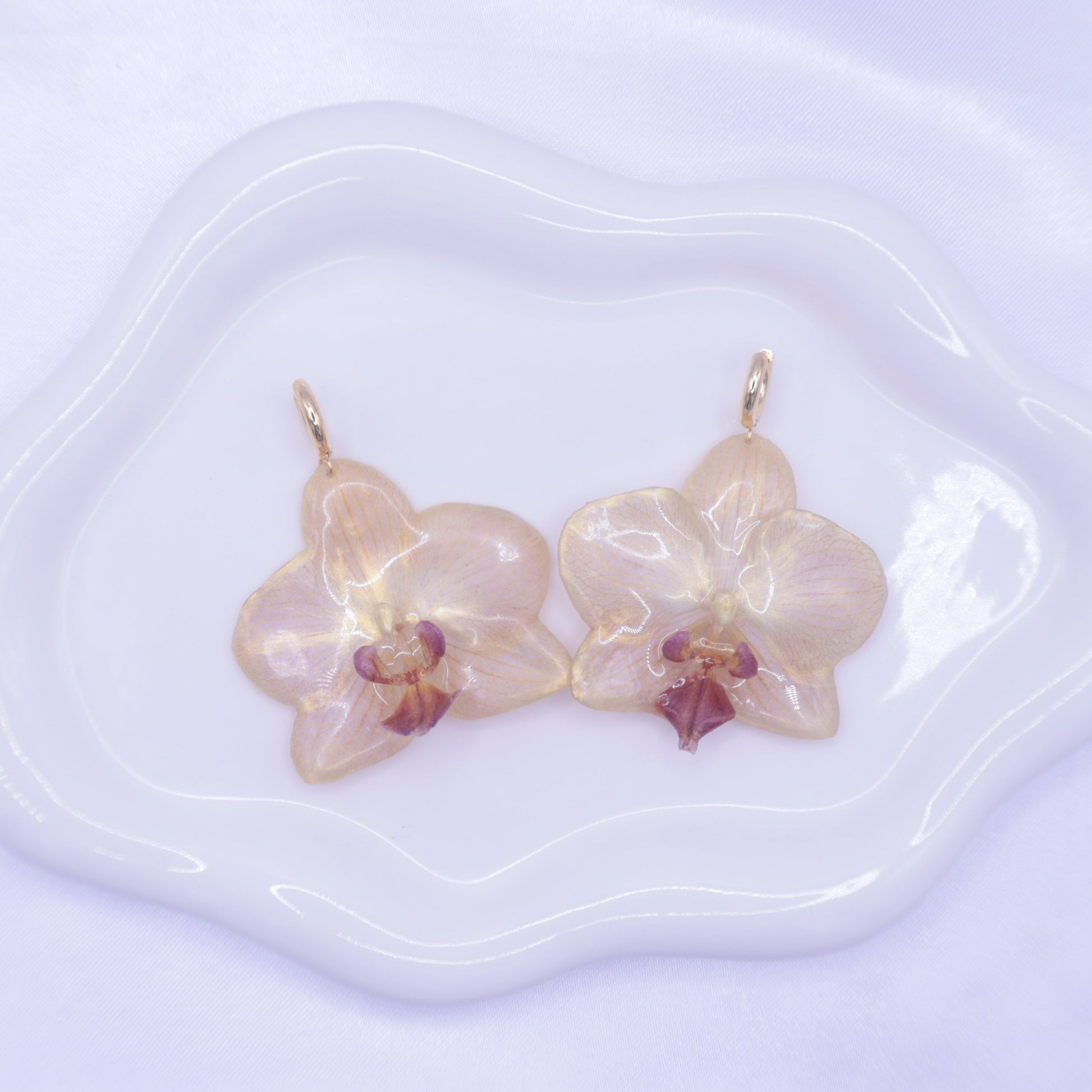 Pair of Fuller’s Gold Stripe orchid earrings Gold hoops